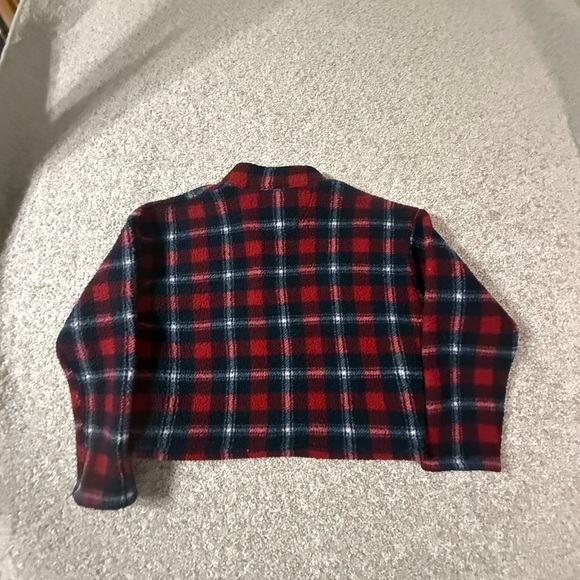 American Eagle Red & Navy Crop Plaid Quarter Zip-Up Fleece Pullover Thick Small - Picture 4 of 6